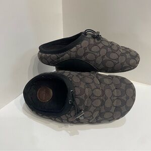 Coach Men Signature Jacquard Slipper Size 9 D Grey Leather Comfy Designer